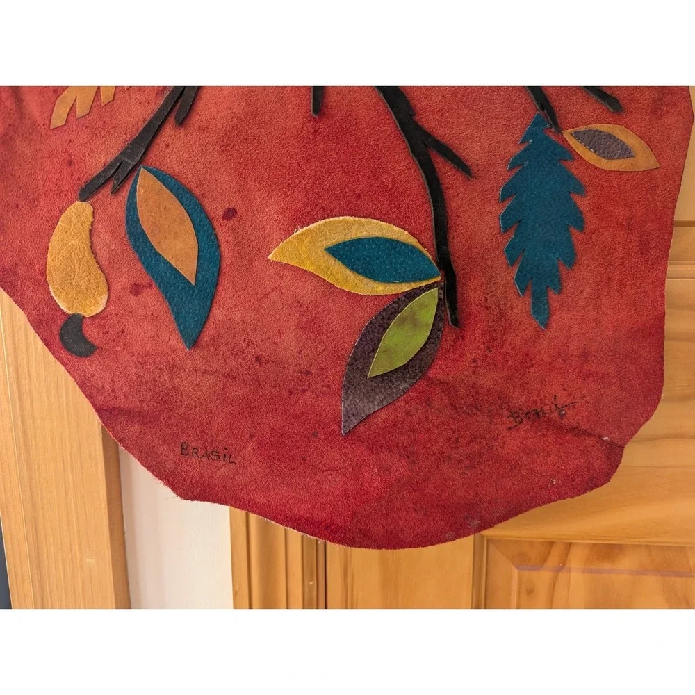 Vintage Handmade Leather Tucan Bird Scene‎ Wall Tapestry By Jose Marcos Brazil